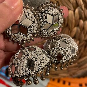 New White Jhumka Earrings